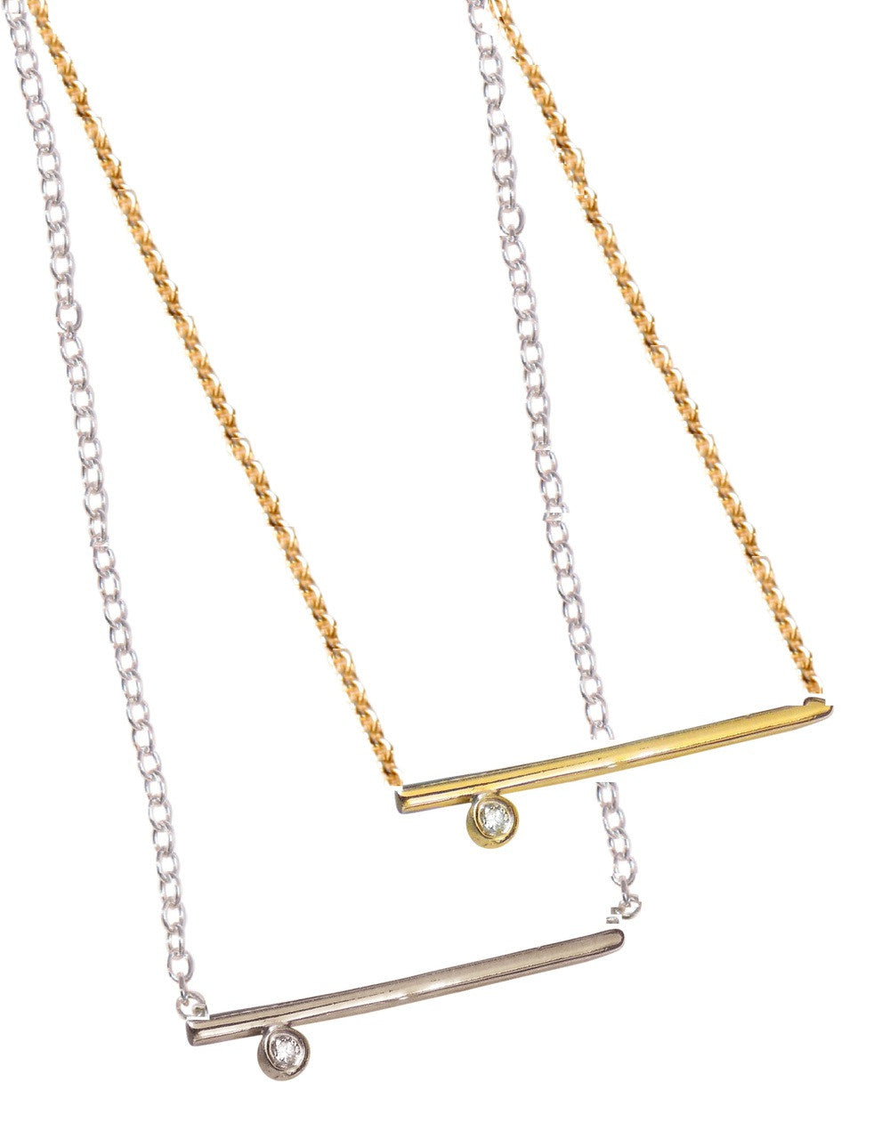 Dot & Line- 18K Gold with One Diamond Necklace