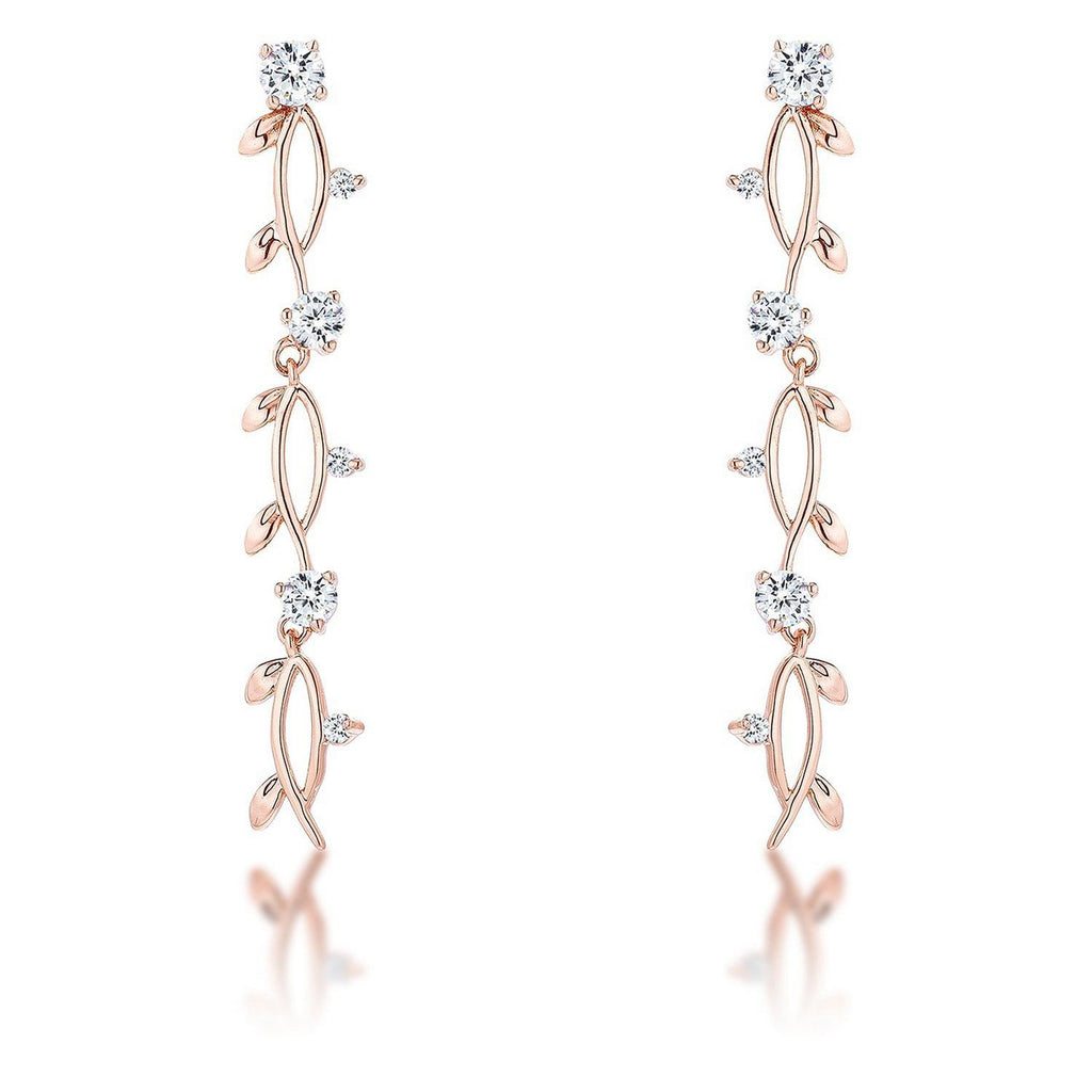 1.1Ct Vine Design Rose Gold Plated Earrings