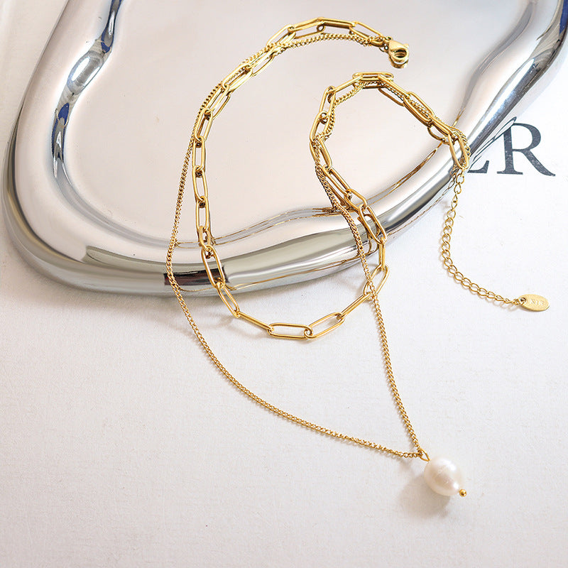 18K Gold Plated Layered Dual Chain Necklace