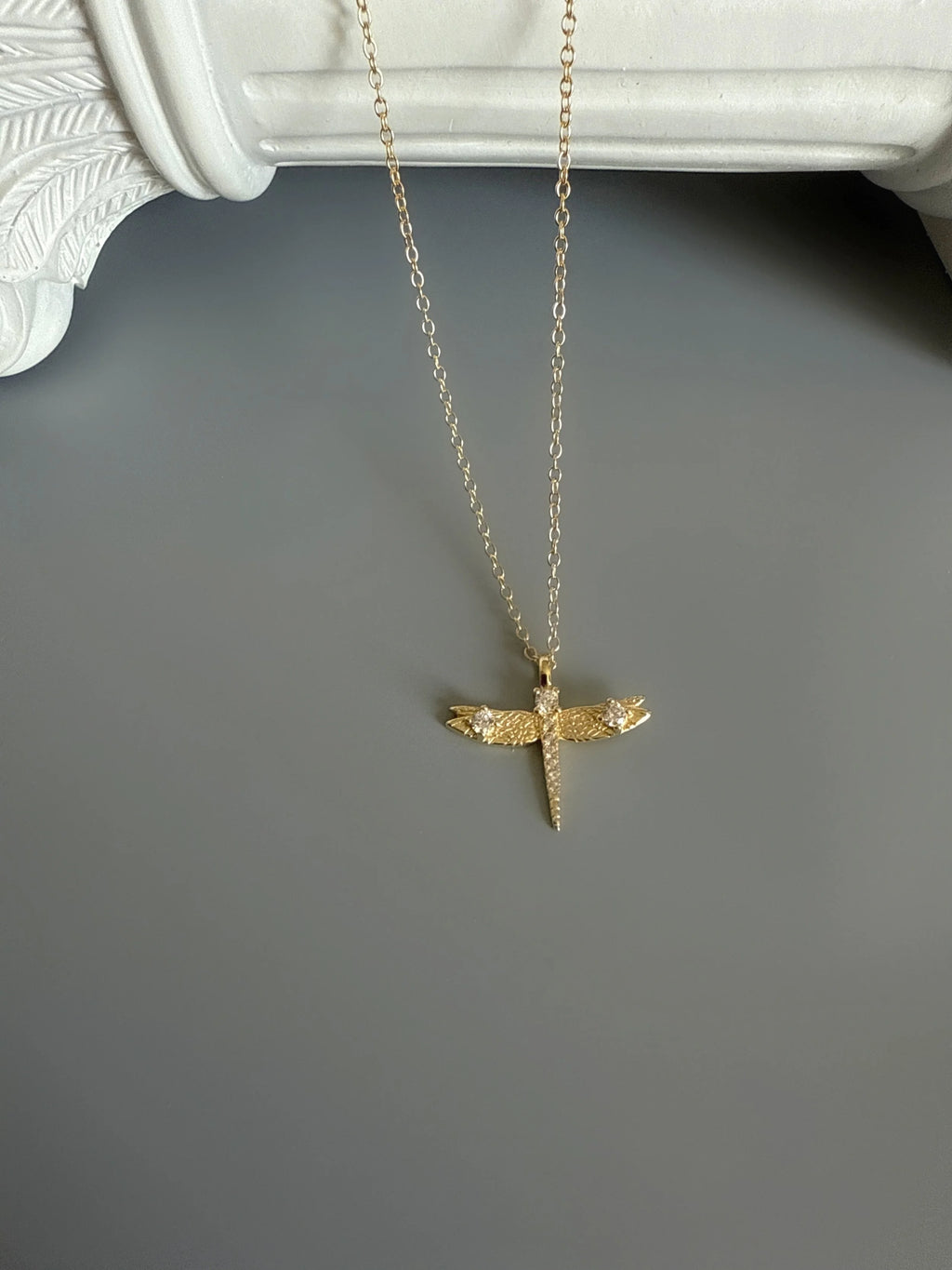 18K Gold Plated 925 Sterling Silver Elegant Dragonfly Necklace