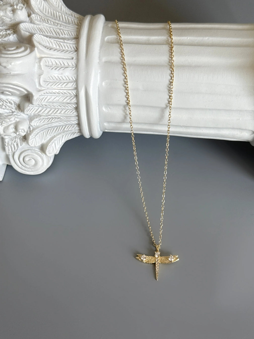 18K Gold Plated 925 Sterling Silver Elegant Dragonfly Necklace