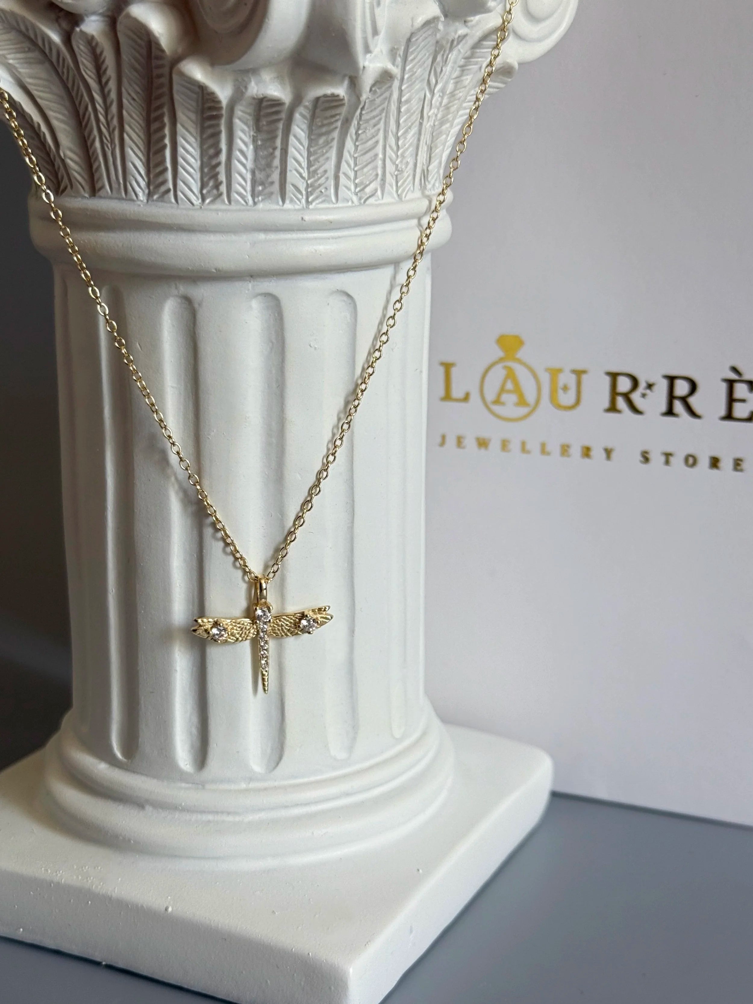 18K Gold Plated 925 Sterling Silver Elegant Dragonfly Necklace