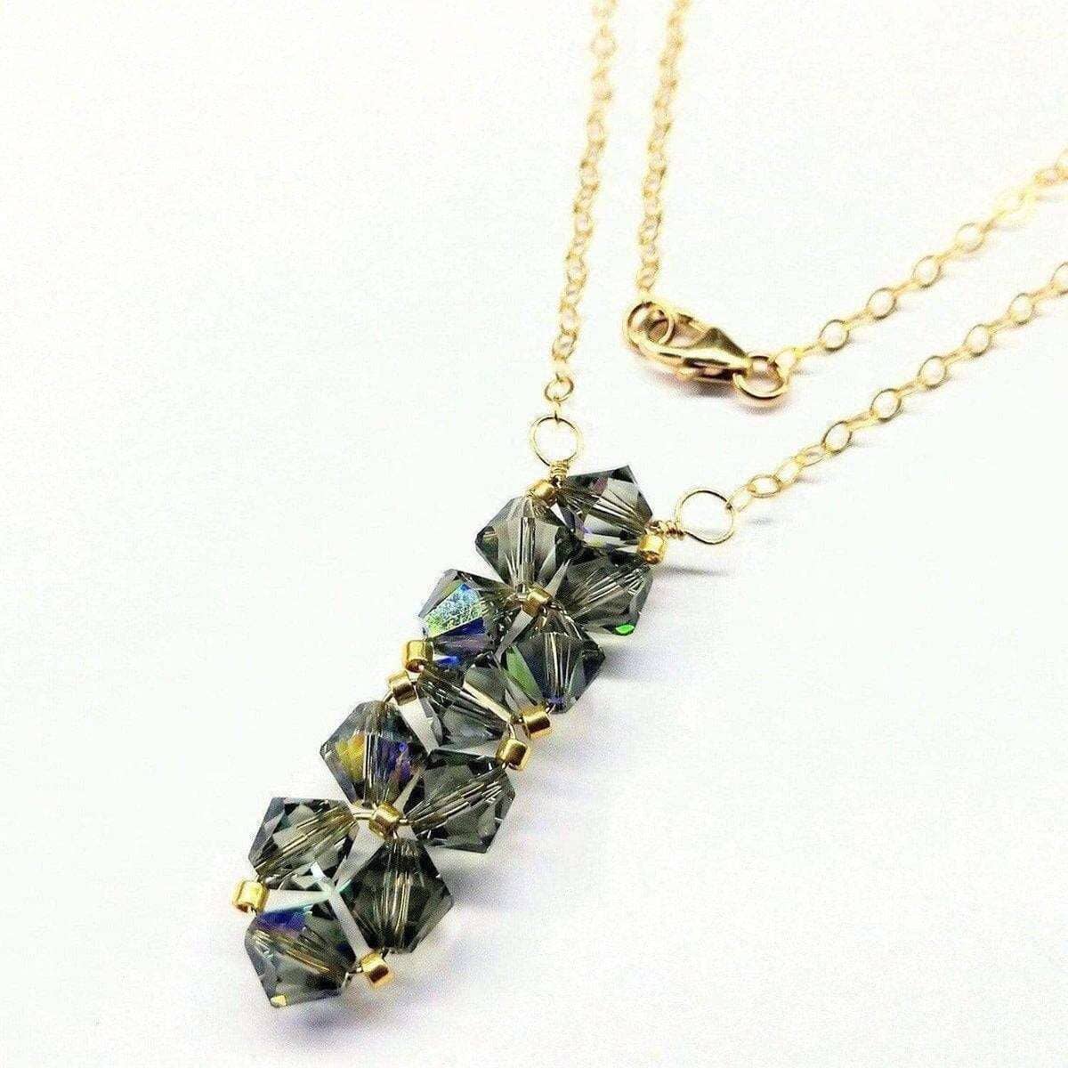 Gold Wire Bead-Woven Rock Candy Crystal Bar Necklace