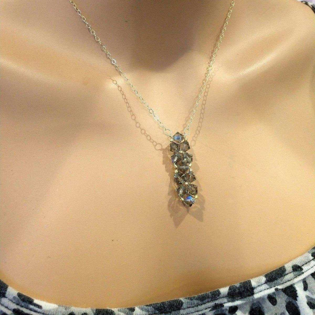 Gold Wire Bead-Woven Rock Candy Crystal Bar Necklace