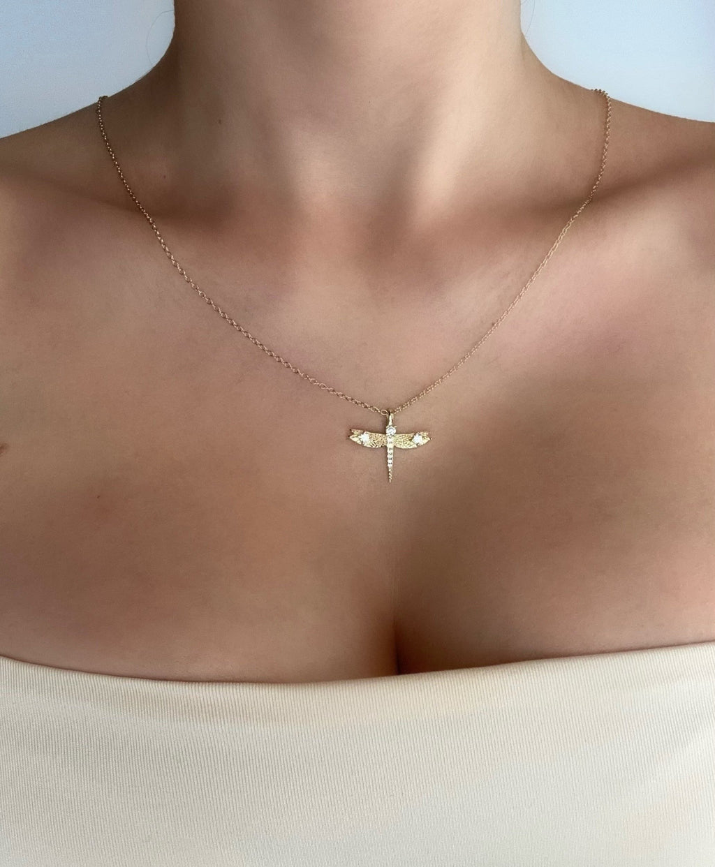 18K Gold Plated 925 Sterling Silver Elegant Dragonfly Necklace