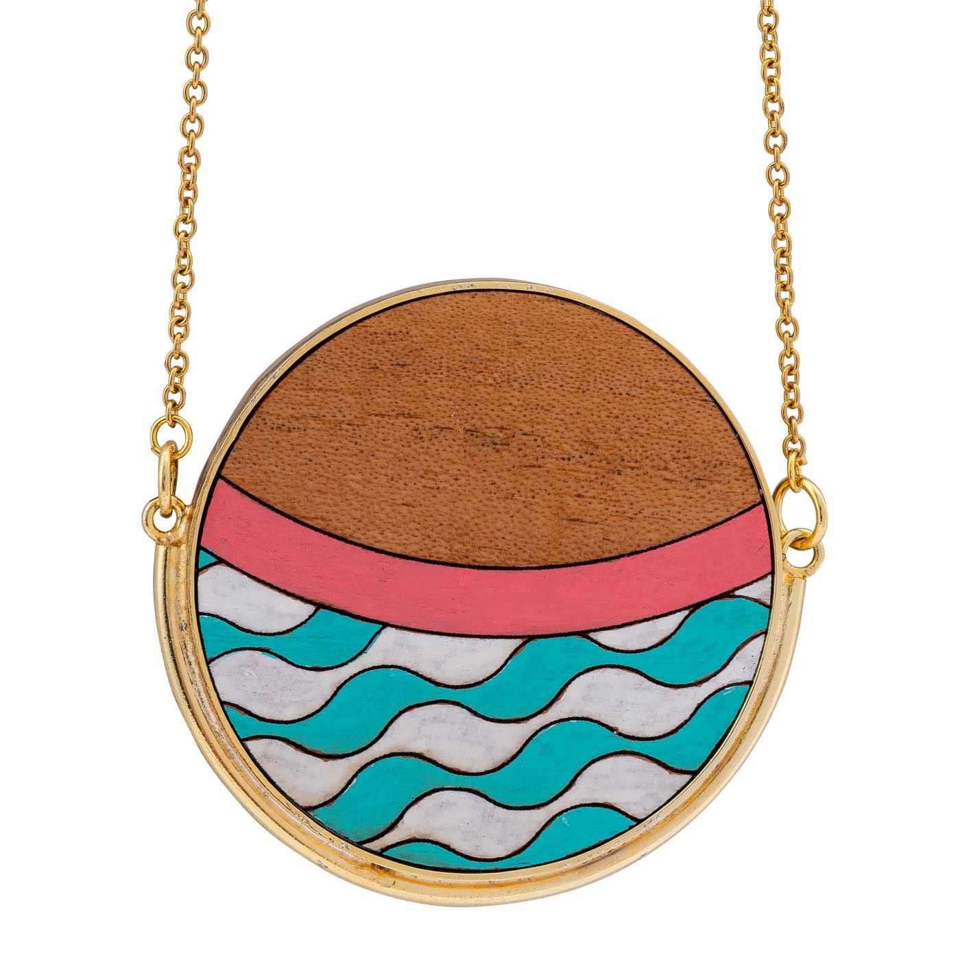 Island Recycled Wood Gold Necklace