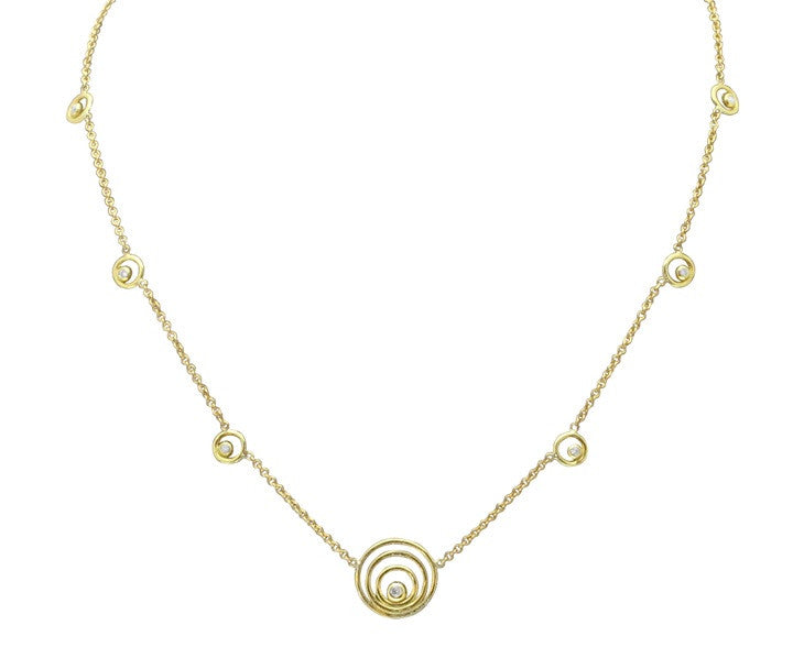 Karma ripples necklace- small -14K gold with diamonds