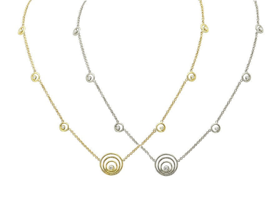 Karma ripples necklace- small -14K gold with diamonds