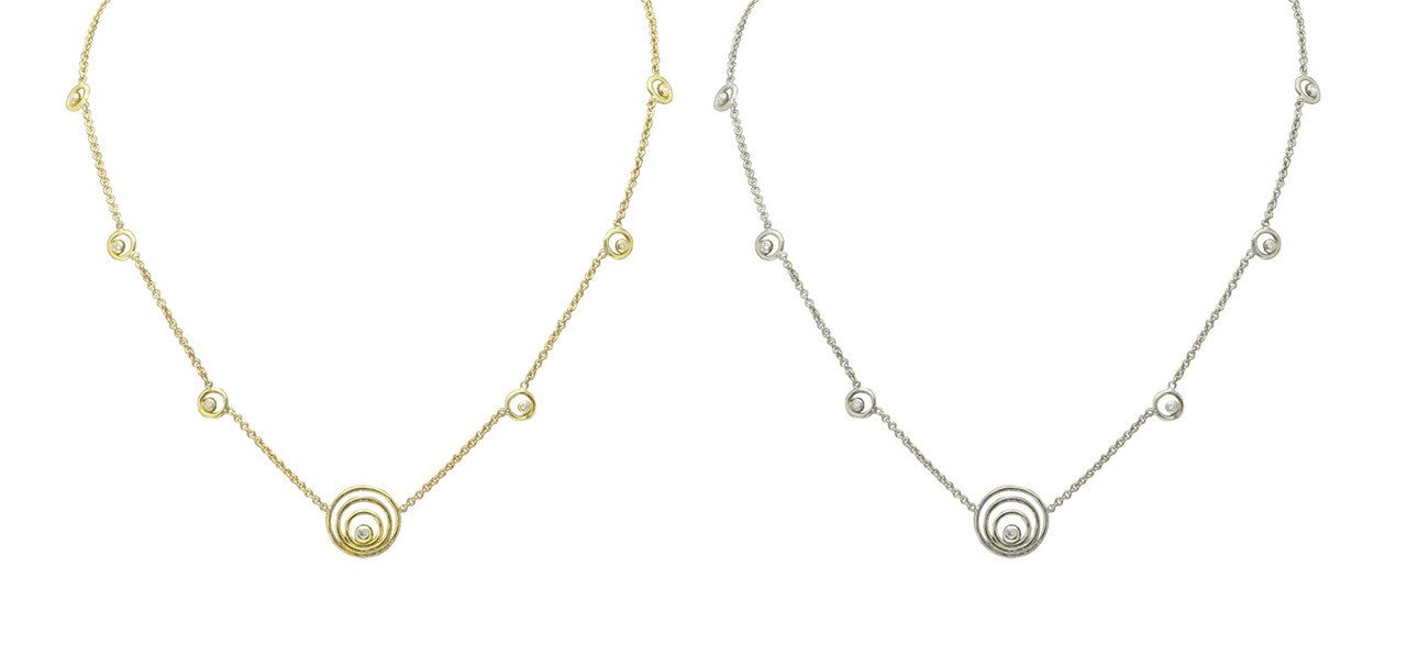 Karma ripples necklace- small -14K gold with diamonds