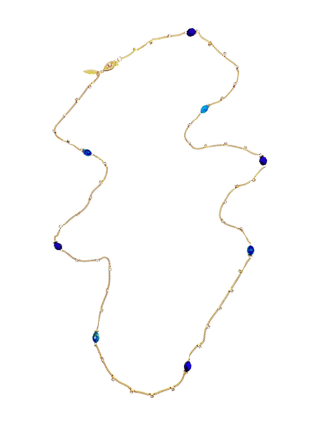 Gold Chain with Blue Gemstone Long Necklace LN032