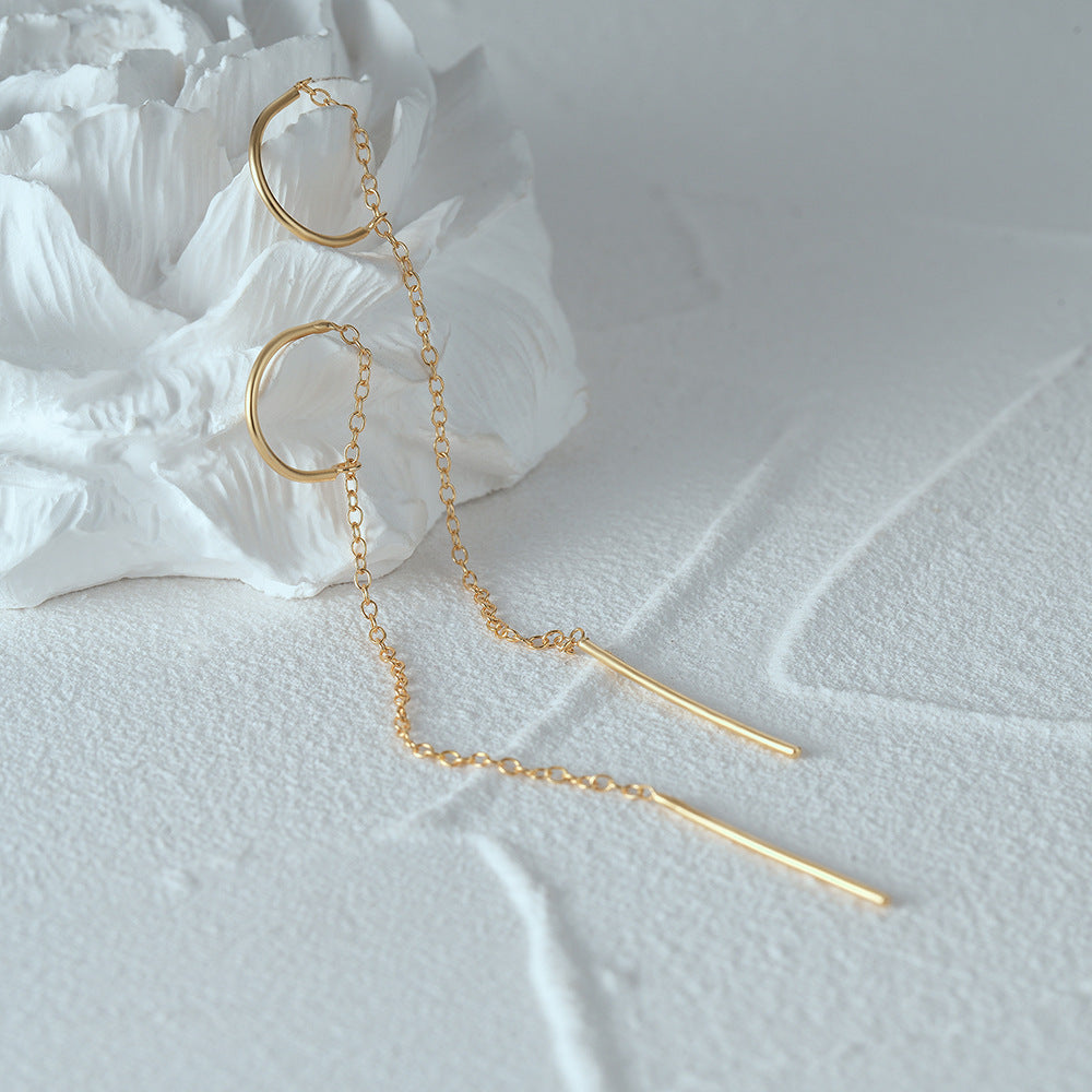 Linear Drop Chain Earrings - Gold