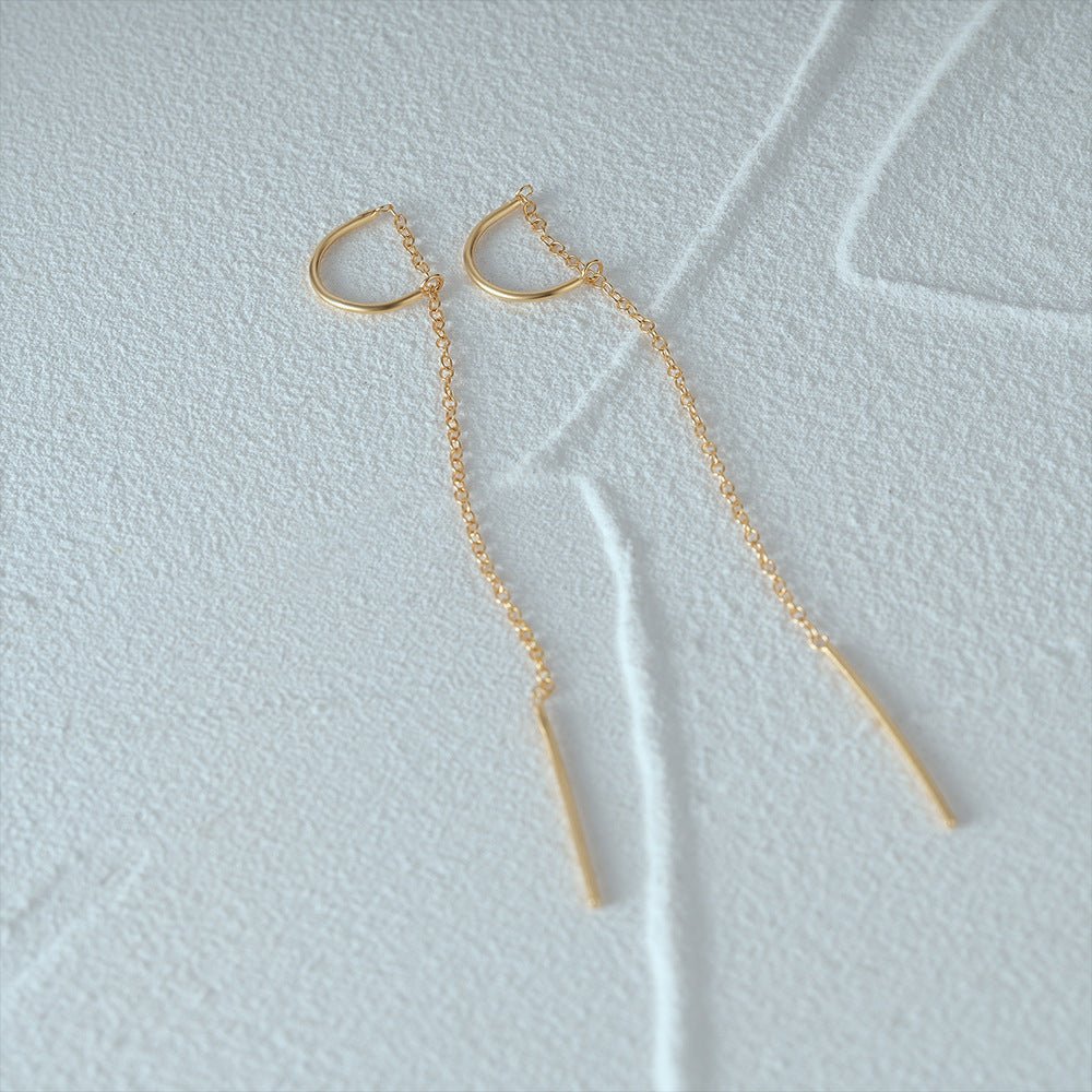Linear Drop Chain Earrings - Gold