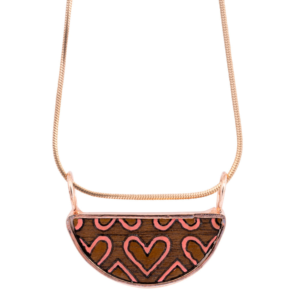 Love Recycled Wood Rose Gold Necklace