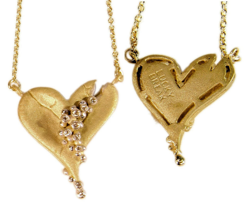 Hearts-Lucky Break Necklace-Small-18K Gold with Diamonds