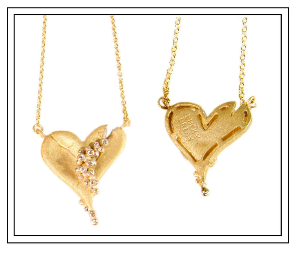 Hearts-Lucky Break Necklace-Small-18K Gold with Diamonds