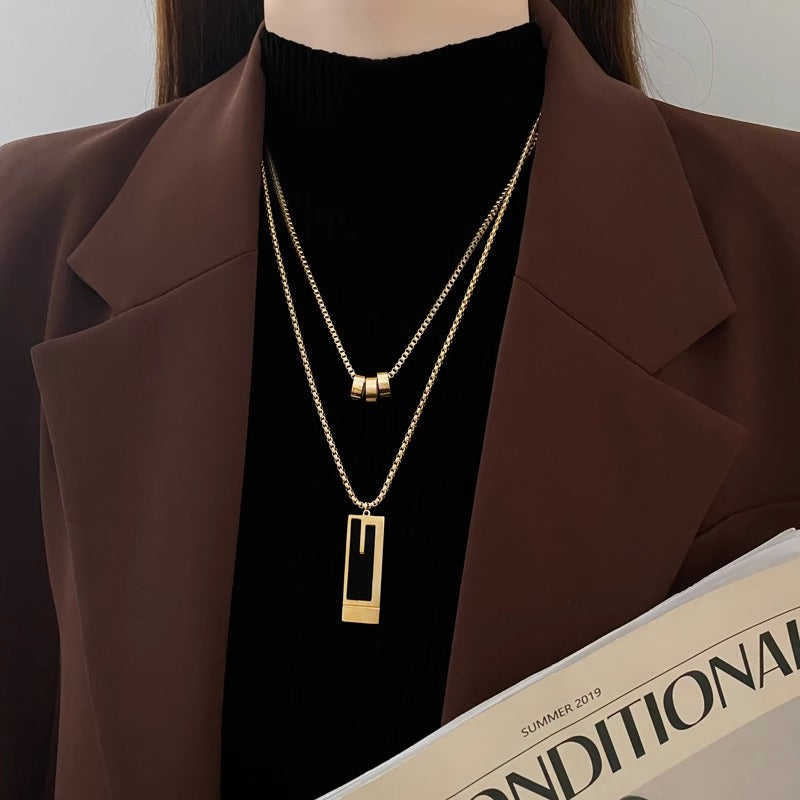 18K Gold Plated Luxe Dual Layers Pendant Necklace