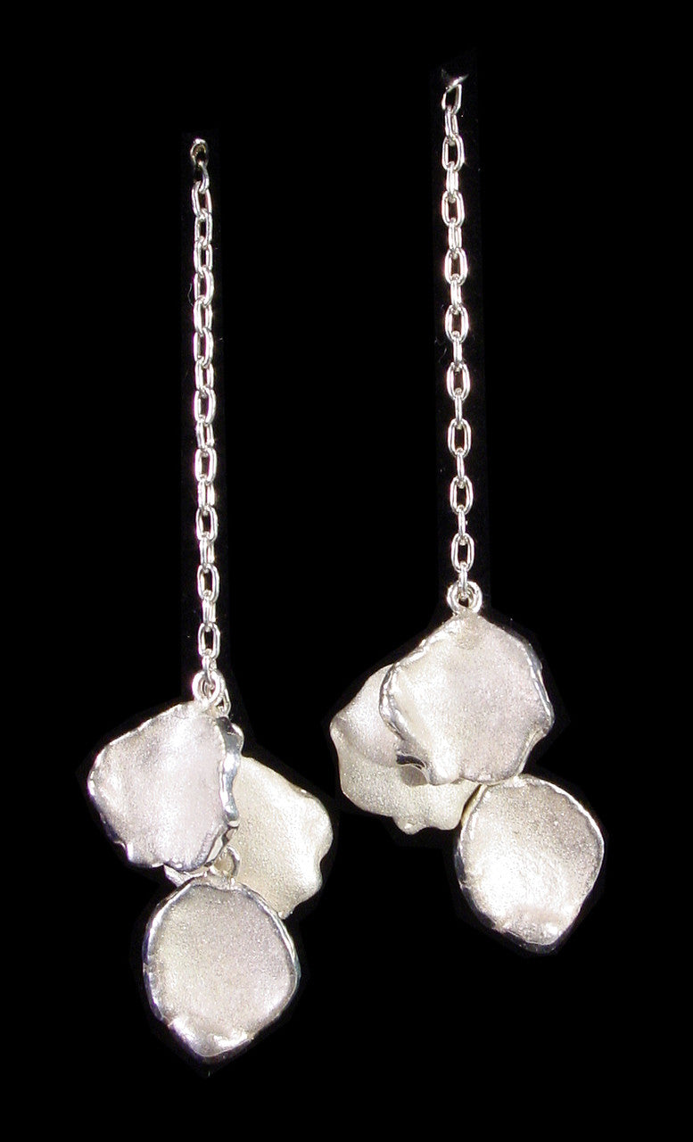 Metal Petals. 3 Petal Necklace-14K gold & diamonds