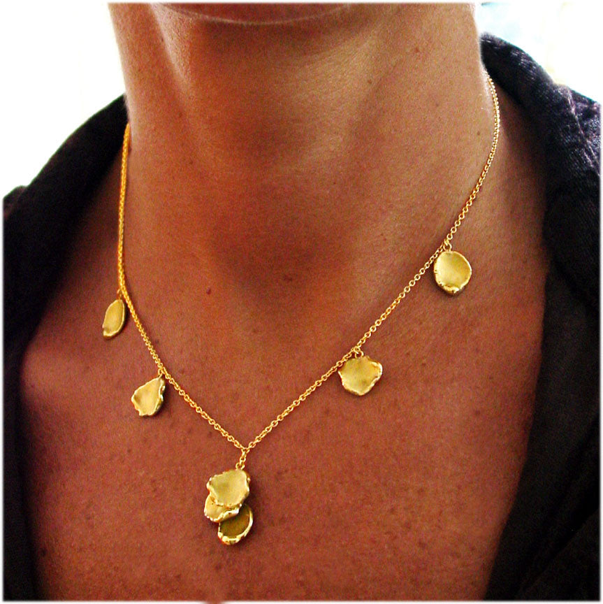 Metal Petals. 7 Petal Necklace-14K Gold