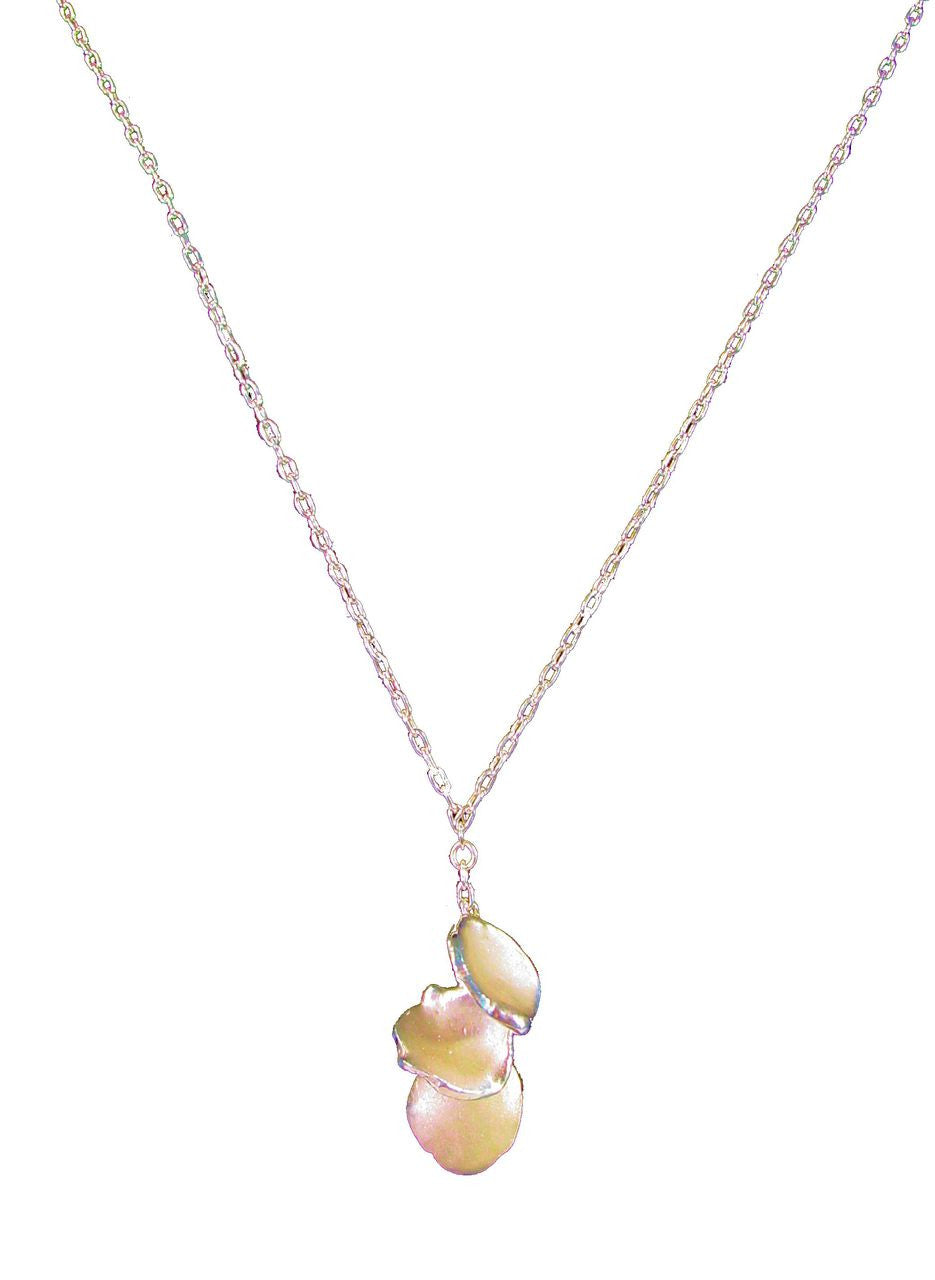 Metal Petals. 3 Petal Necklace-14K gold & diamonds