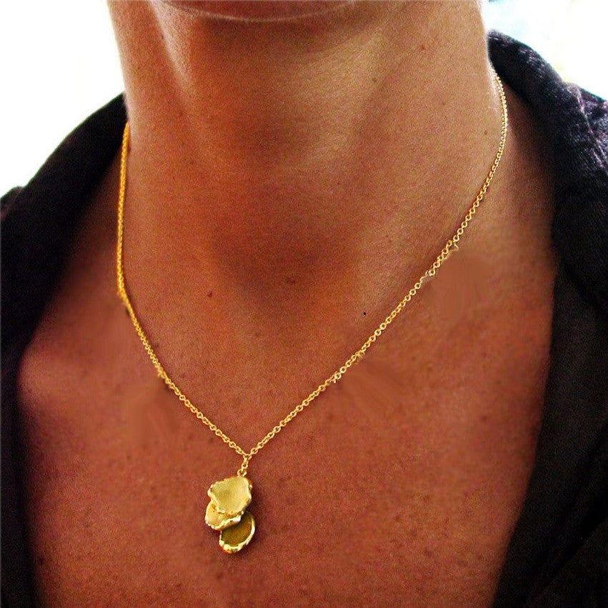 Metal Petals. 3 Petal Necklace-14K gold & diamonds