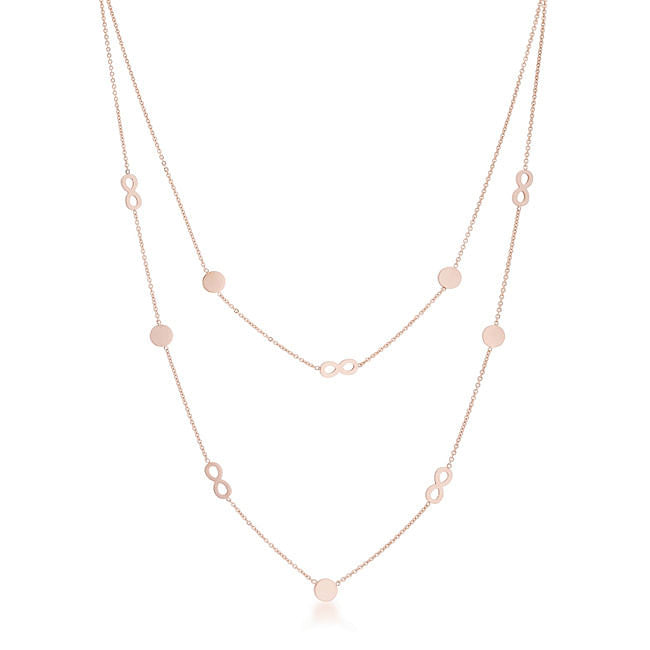 Krystal Rose Gold Stainless Steel Infinity Station Layer Necklace