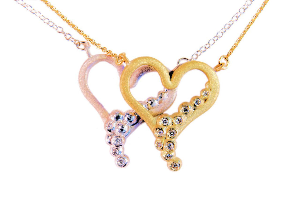 "Heart Flow Necklace" Overflowing with Diamonds. 14K Gold