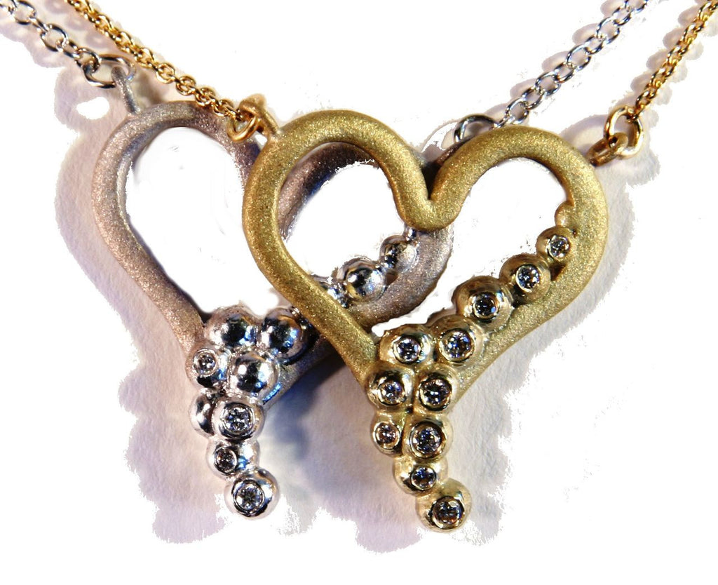 "Heart Flow Necklace" Overflowing with Diamonds. 14K Gold