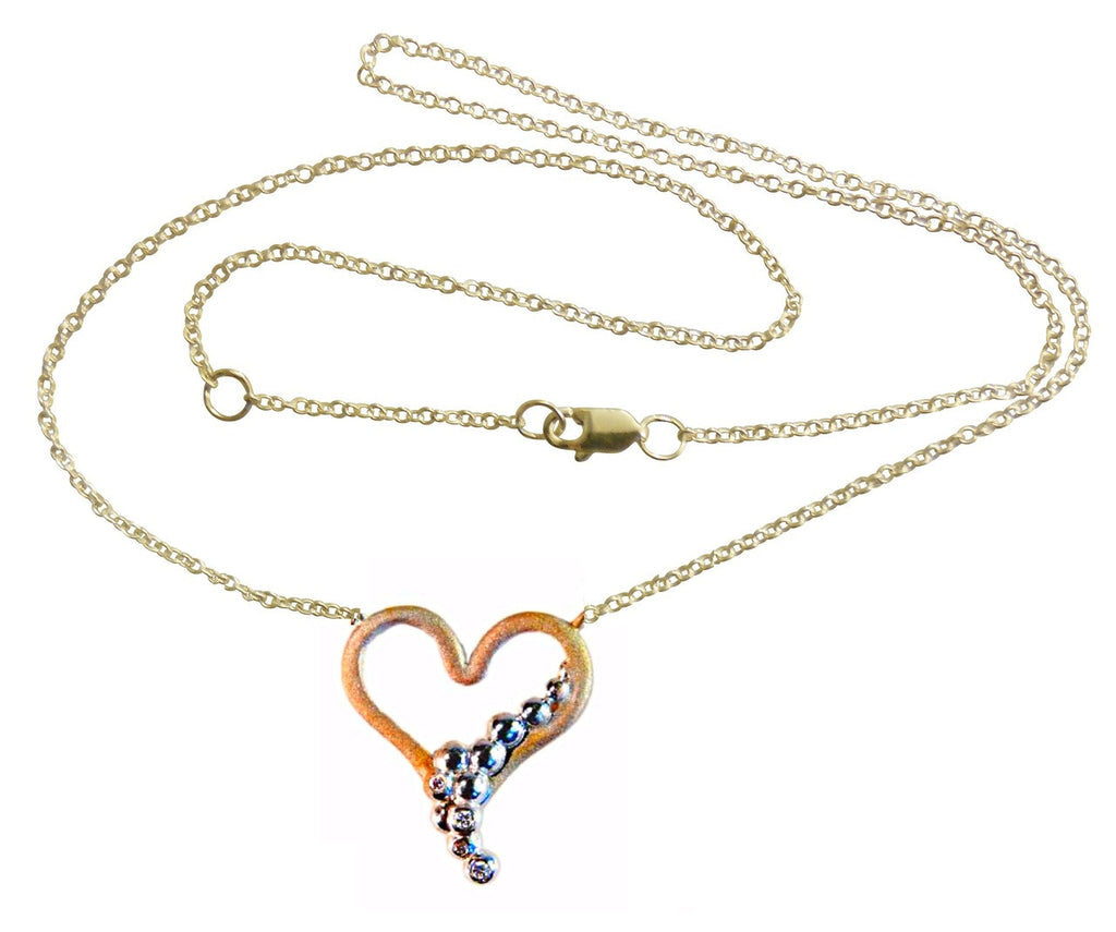 "Heart Flow Necklace" Overflowing with Diamonds. 14K Gold