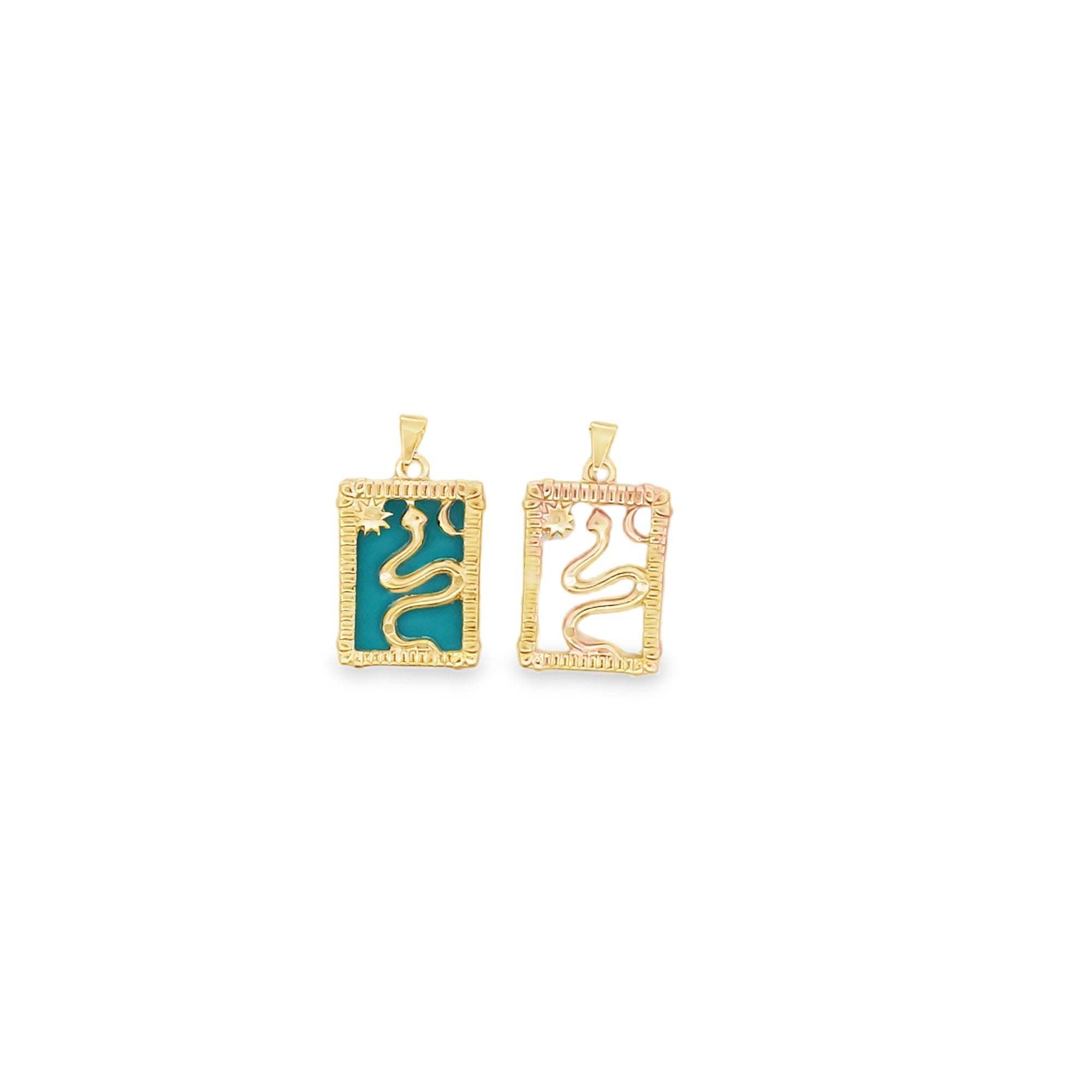 Gold Snake Moon And Sun Pendant With Zirconia Stones For 18K Gold Filled (A169)