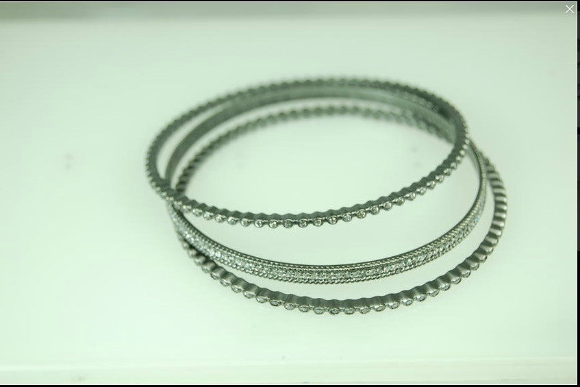 Firenze-Set of 3 round bangle bracelets- Sterling Silver & CZ