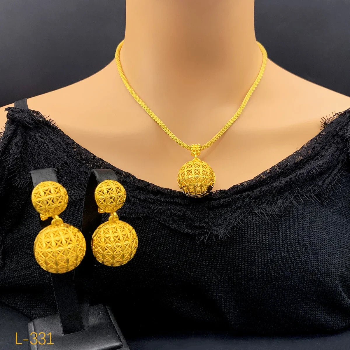 NNEOBA Gold Plated Bridal Jewelry Necklace Earrings Set