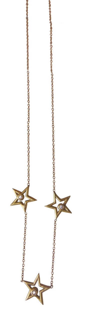 Stars- Three Stars Necklace-14K gold with diamonds