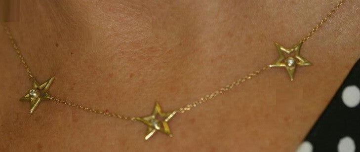 Stars- Three Stars Necklace-14K gold with diamonds