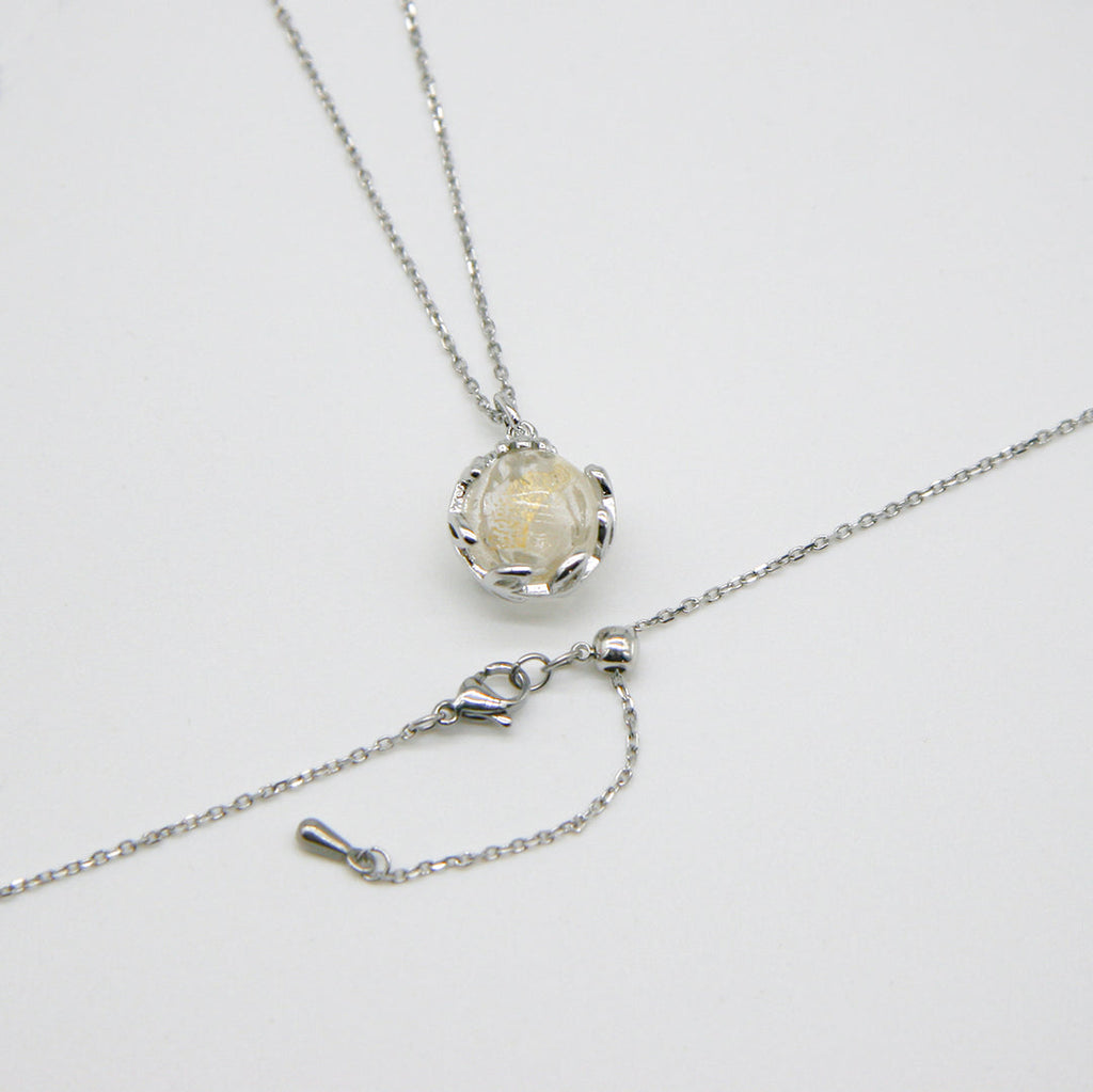 NNEDSZ Gift Box - Aroma Necklace White Gold - Planet Stardust Crystal (Gold Clear) + Purify Oil Blend