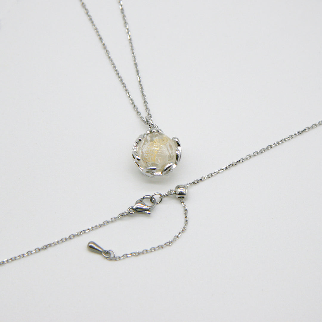NNEDSZ Gift Box - Aroma Necklace White Gold - Planet Stardust Crystal (Gold Clear) + Purify Oil Blend