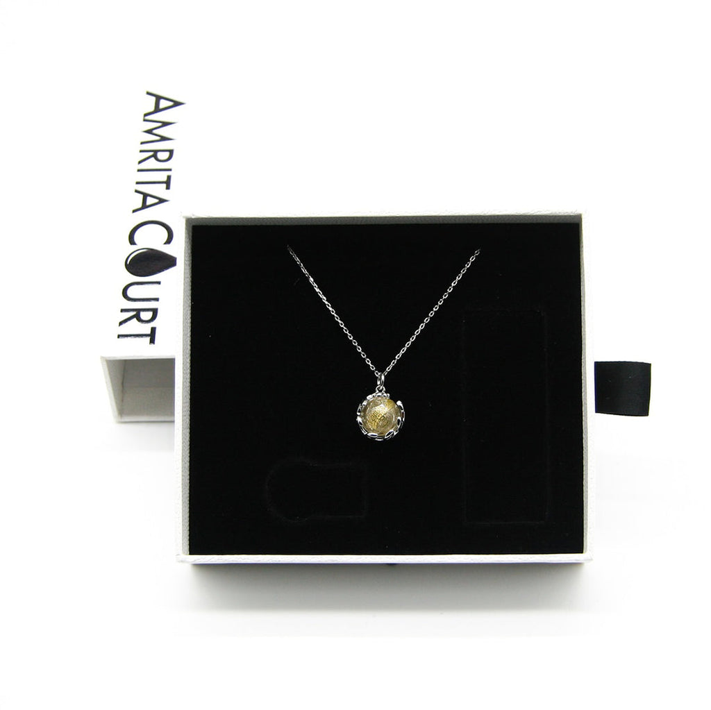 NNEDSZ Gift Box - Aroma Necklace White Gold - Planet Stardust Crystal (Gold Clear) + Purify Oil Blend