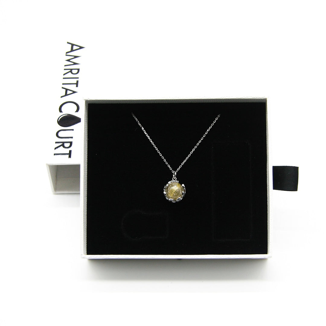 NNEDSZ Gift Box - Aroma Necklace White Gold - Planet Stardust Crystal (Gold Clear) + Purify Oil Blend