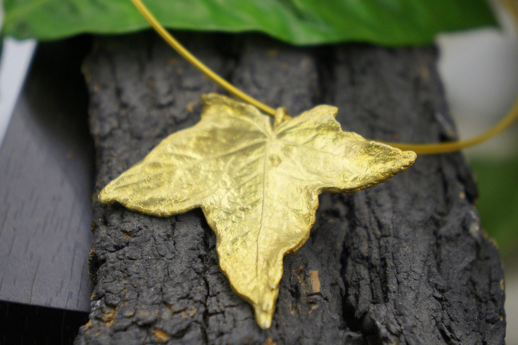 Gold Ivy Leaf Necklace - Bold Sterling Silver Statement Pendant