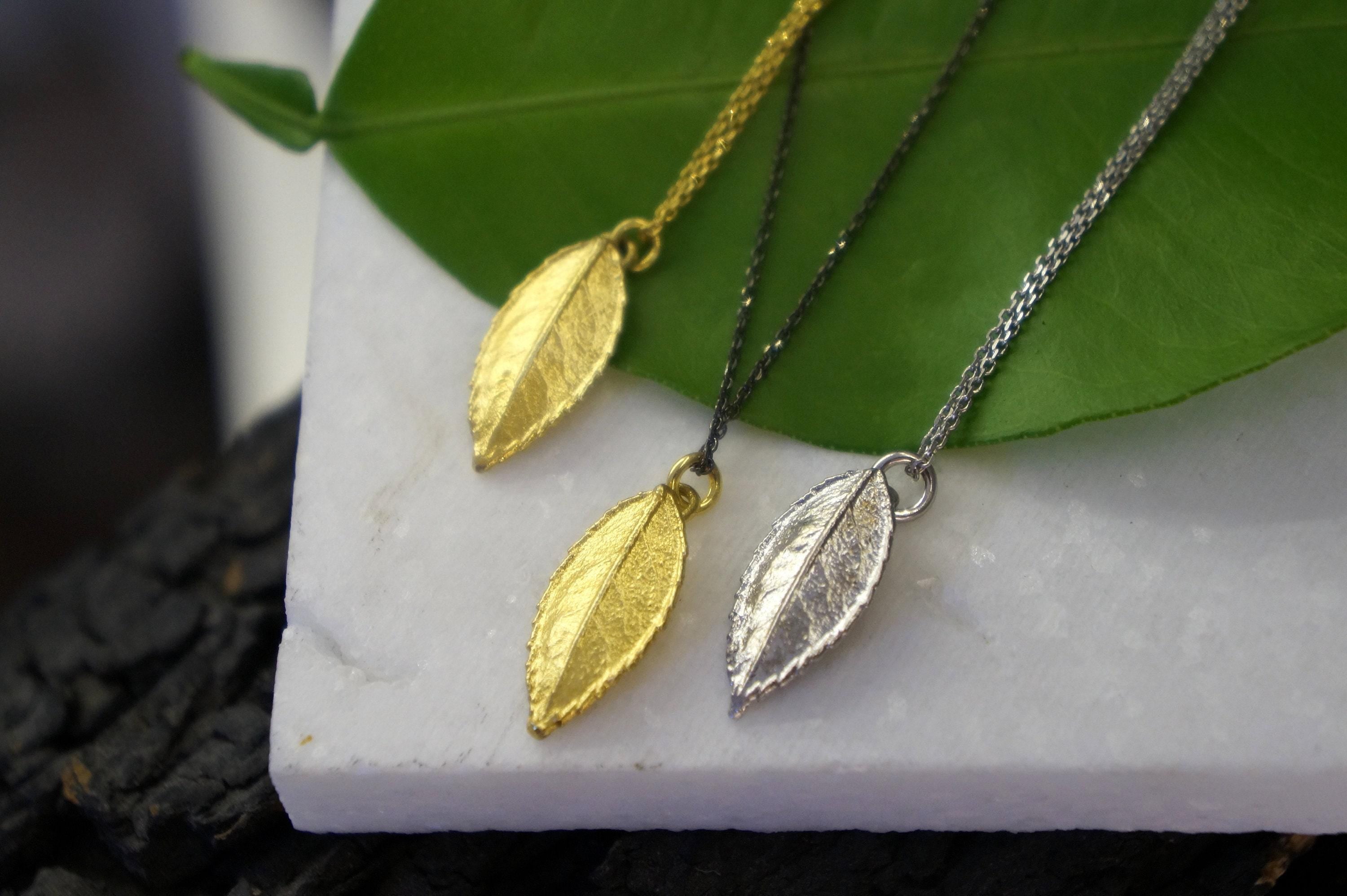 Rose Leaf Necklace: Delicate Nature Jewelry (Gold Plated Silver)