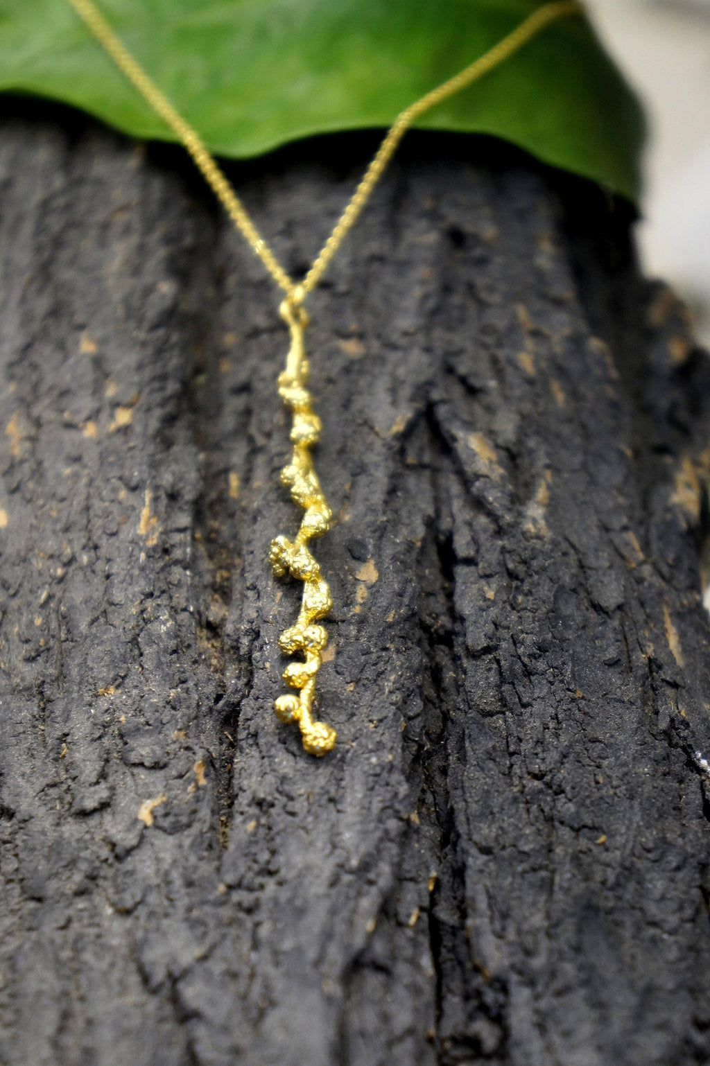 Nature-Inspired Gold Necklace, Mimosa Branch Pendant (Dainty, Sustainable)
