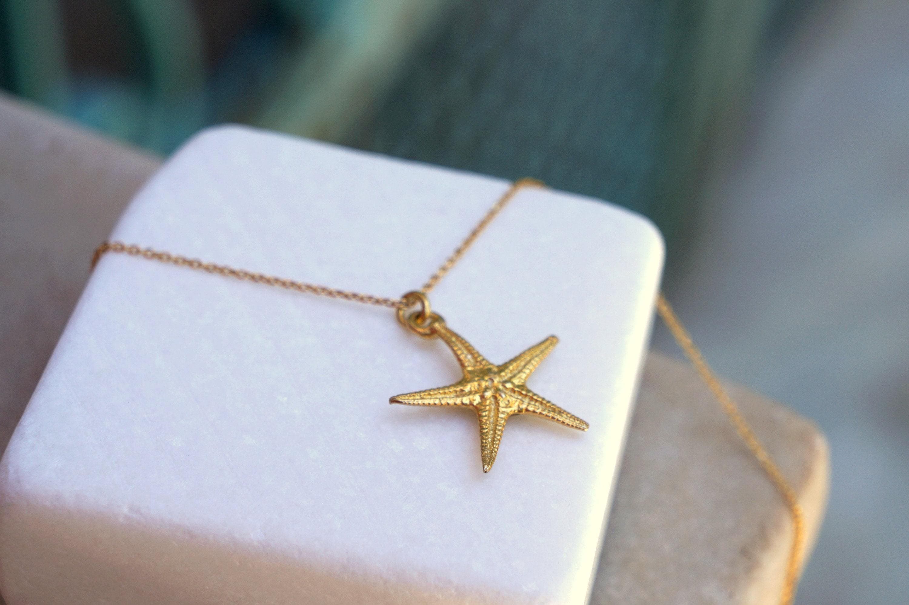 Starfish Gold Necklace - Summer Beach, Elemental Symbol Pendant
