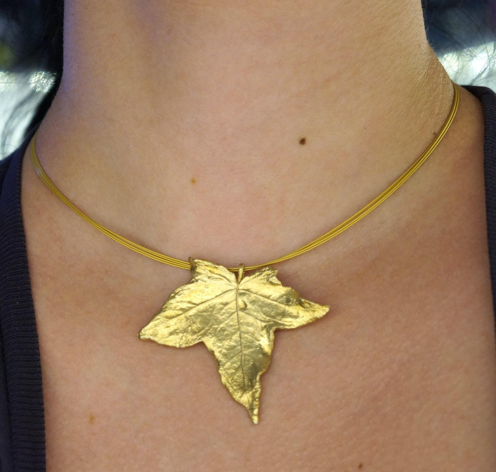 Gold Ivy Leaf Necklace - Bold Sterling Silver Statement Pendant