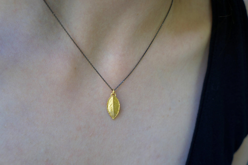 Rose Leaf Necklace: Delicate Nature Jewelry (Gold Plated Silver)