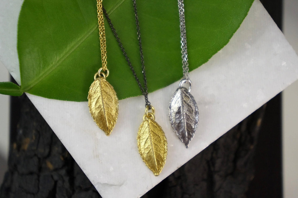 Rose Leaf Necklace: Delicate Nature Jewelry (Gold Plated Silver)