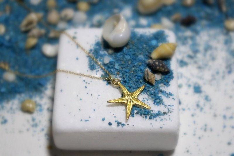 Starfish Gold Necklace - Summer Beach, Elemental Symbol Pendant