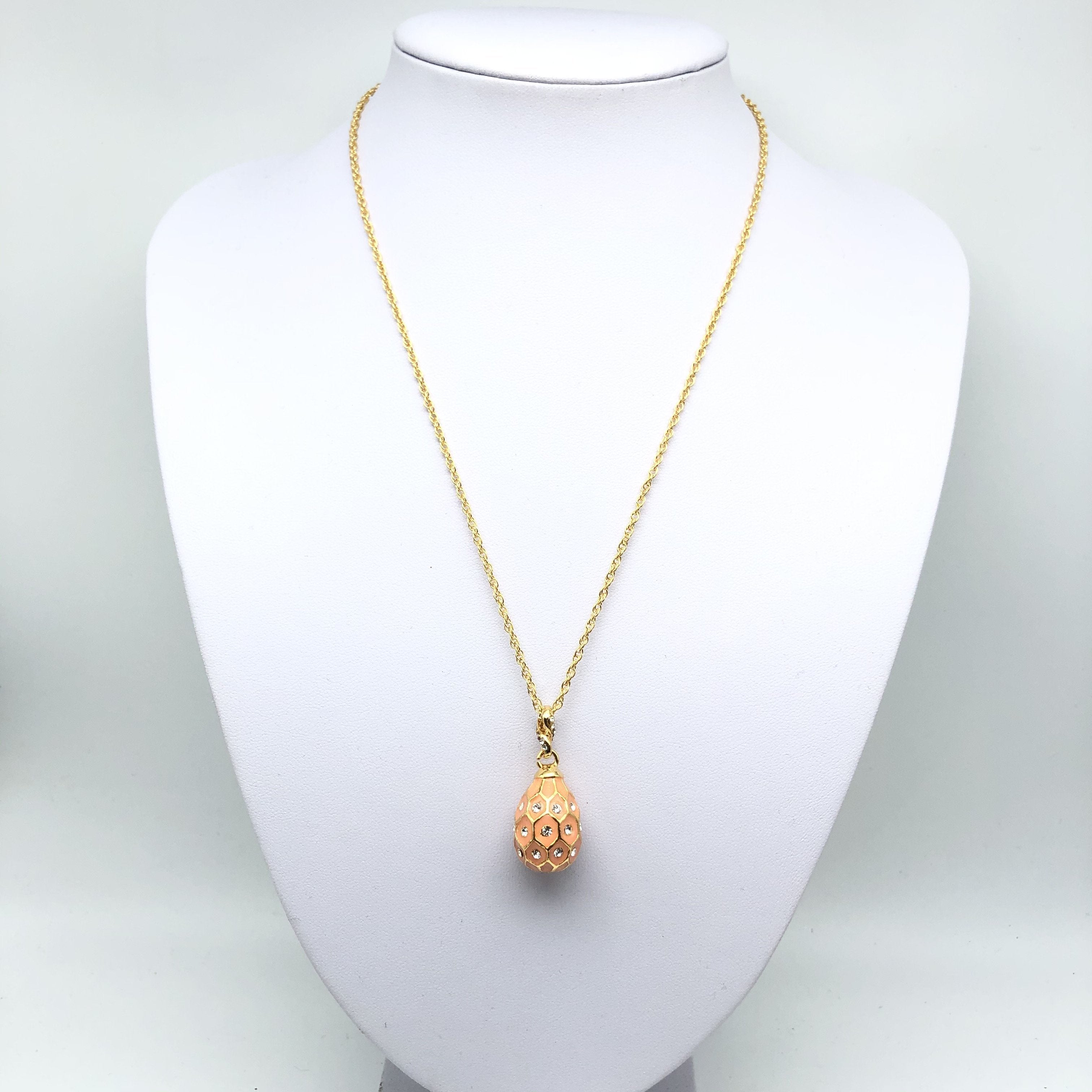 Pink & Gold Egg Pendant Gold Necklace