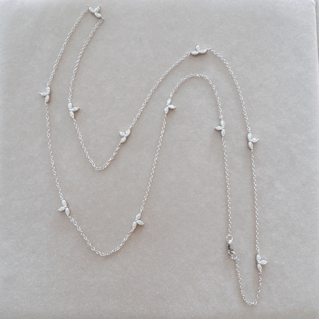 Marquise Moissanite Station Necklace - Gold Plated Sterling Silver
