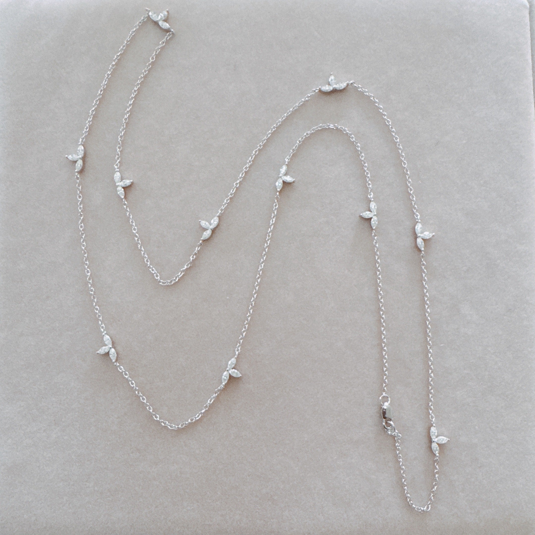 Marquise Moissanite Station Necklace - Gold Plated Sterling Silver